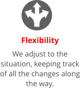 Flexibility We adjust to the situation, keeping track of all the changes along the way.
